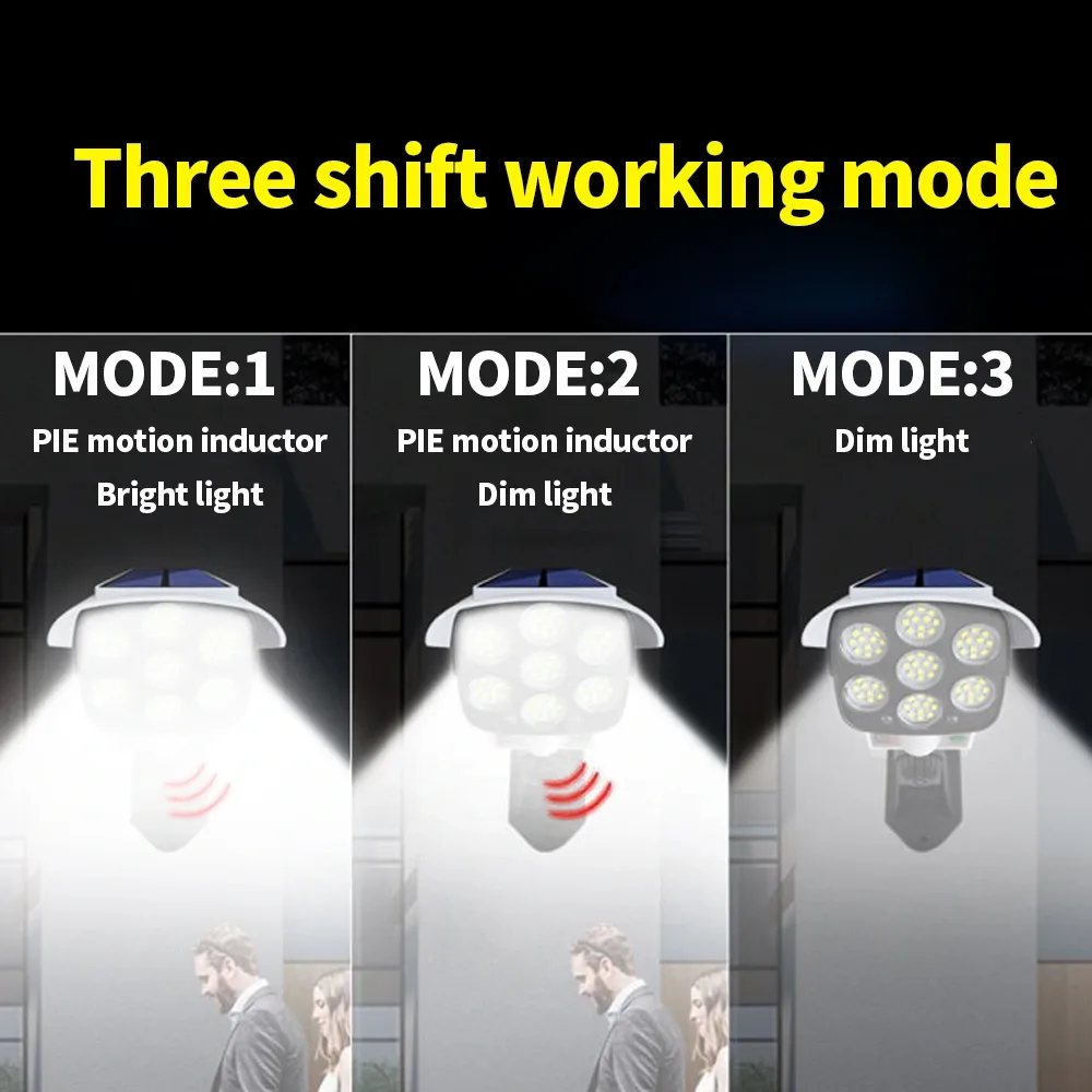 مصباح LED شمسي مقاوم للماء بتقنية SMD 77، مصباح خارجي للحديقة أو الشارع، مصباح حائط يعمل بالطاقة الشمسية على شكل كاميرا وهمية، مصابيح خارجية