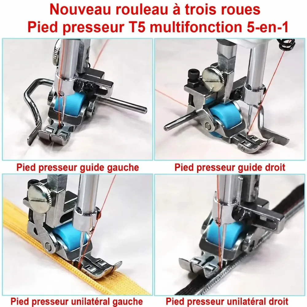 Pied de Biche Multifonctionnel 3 en 1 T5, Cordon réglable/Régulier/Fermeture éclair