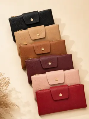 Portefeuille en cuir froissé avec rabat couronne dorée