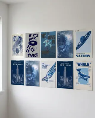 Pack 10 posters autocollants theme Bleu