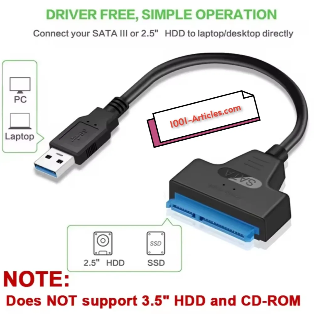 Câble SATA vers USB 3.0, adaptateur 22 broches - HDD SSD 2.5 pouces.