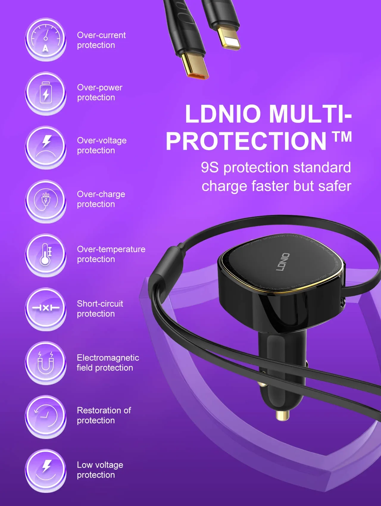 30W Wired Type-C OR Lightning Ultra Fast Car Charger C107