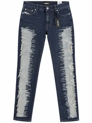 Jean Diesel femme bleu délavé à empiècements effet usé – Coupe slim