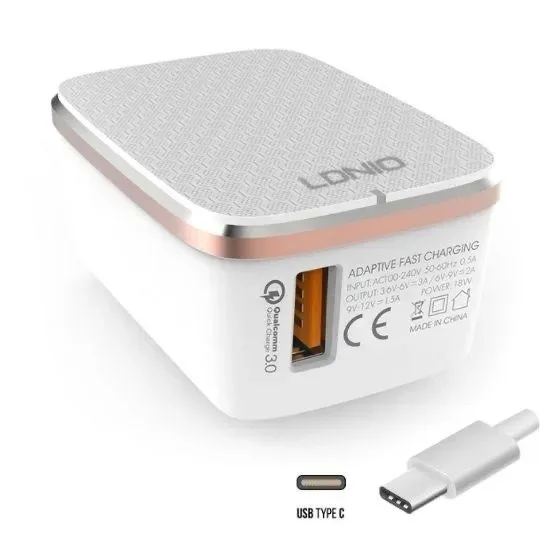 High-Tech Chargeur Rapide Qualcomm 3.0 Avec type C USB Câble LDNIO A1204Q