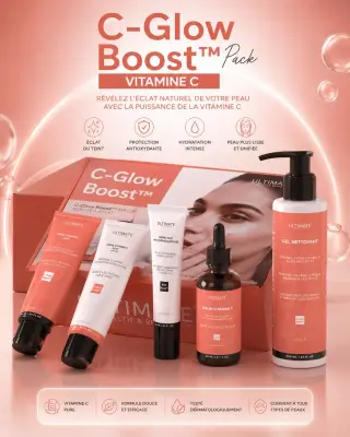 C-Glow Boost™ Pack من Ultimate، المجموعة المتكاملة والاحترافية المصممة خصيصاً لإعادة إحياء نضارة بشرتك بفضل قوة فيتامين C النقي.