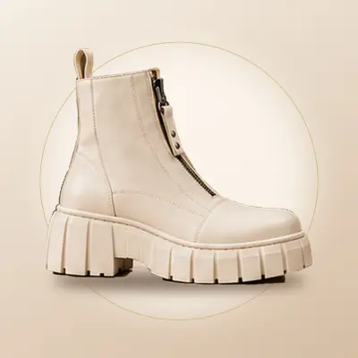 MJUS – Bottines Femme Écru à Zip Frontal et Semelle Plateforme
