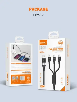 100W 2 In 3 Fast Charging Data Cable LC97uc