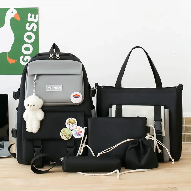 Ensemble de sacs d’école Kawai pour adolescents 5Pcs YISIYUAN Noir – محفظة 5 قطع كاواي أسود