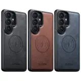Case anti-choc S24 Ultra / S25 Ultra — جلد صناعي فاخر ،  يدعم الشحن الاسلكي بدون نزع  الكوفر