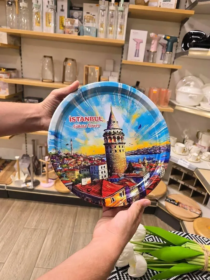 Plateau de Service Rond Décoratif – Motif Istanbul