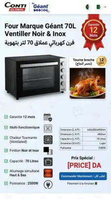 Four Marque Géant 70L Ventiller Noir & Inox