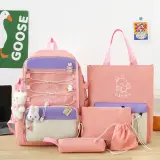 Sac à Dos Multifonctionnel Kawaii Grand Volume Imperméable et Résistant 5Pcs Mauve SACKDS33MV - حقيبة ظهر بعدة قطع بتصميم كاوايي