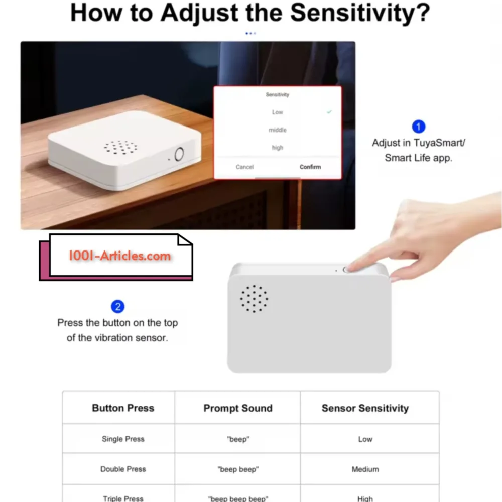 Capteur Smart Connecté de Vibrations - sans fil - Alarme Sonore - Tuya Smart Wifi.
