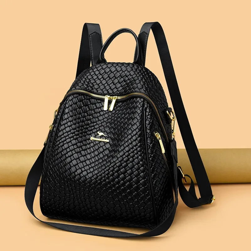 Sac à Dos Femme en Cuir Tressé Élégant avec Ceinture D'Épaule Convertible - حقيبة ظهر جلدية للنساء بتصميم فاخر