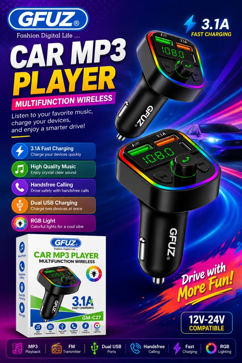 CAR MP3 PLAYER Multifunction Wirless