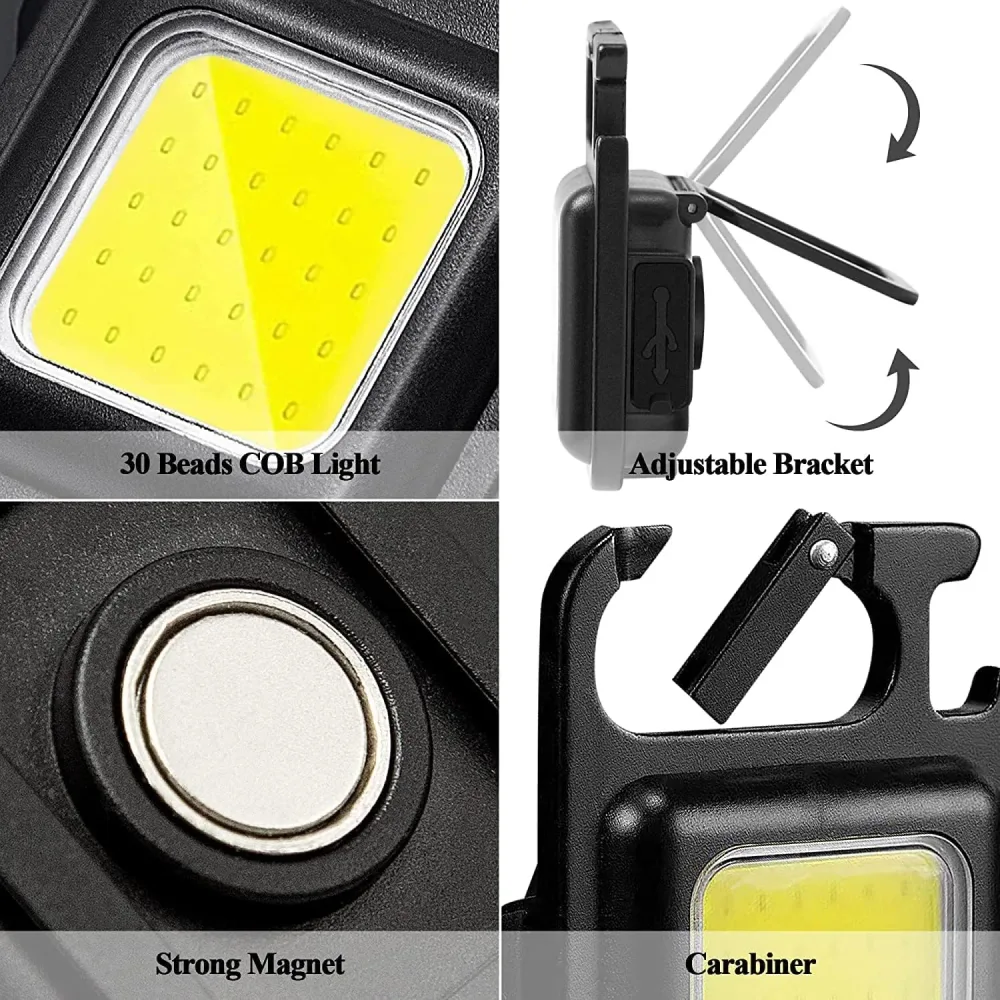 Mini Lampe LED COB Rechargeable USB – 3 Modes, Magnétique & Décapsuleur