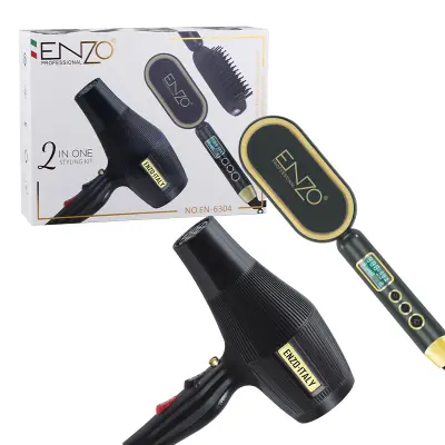 Kit de coiffage ENZO Professional EN-6304 2-en-1 2000W – Sèche-cheveux & Brosse Lissante Ionique