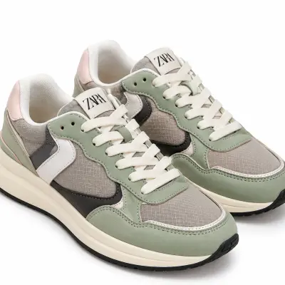 Baskets Femme Zara Vert Sauge & Gris – Style Rétro
