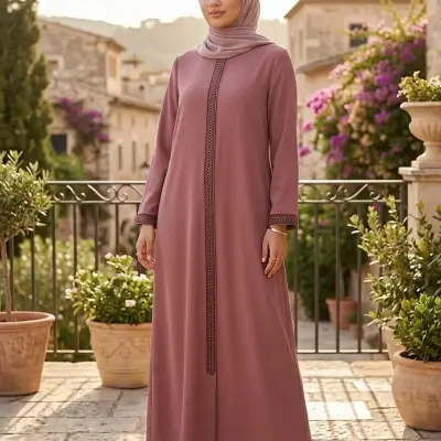 عباءة بوردر وردي بتطريز