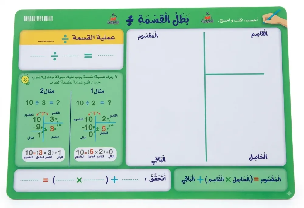 لوحة بطل القسمة (أكتب و أمسح) 10 قطع
