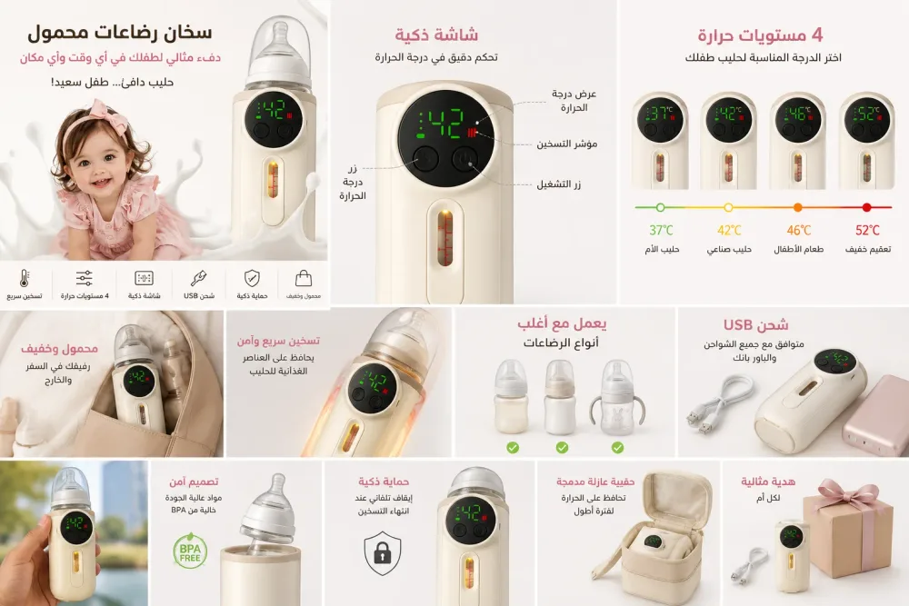 سخان رضاعات محمول ذكي USB – الحليب الدافئ لطفلك في أي وقت وأي مكان! 👶🔥