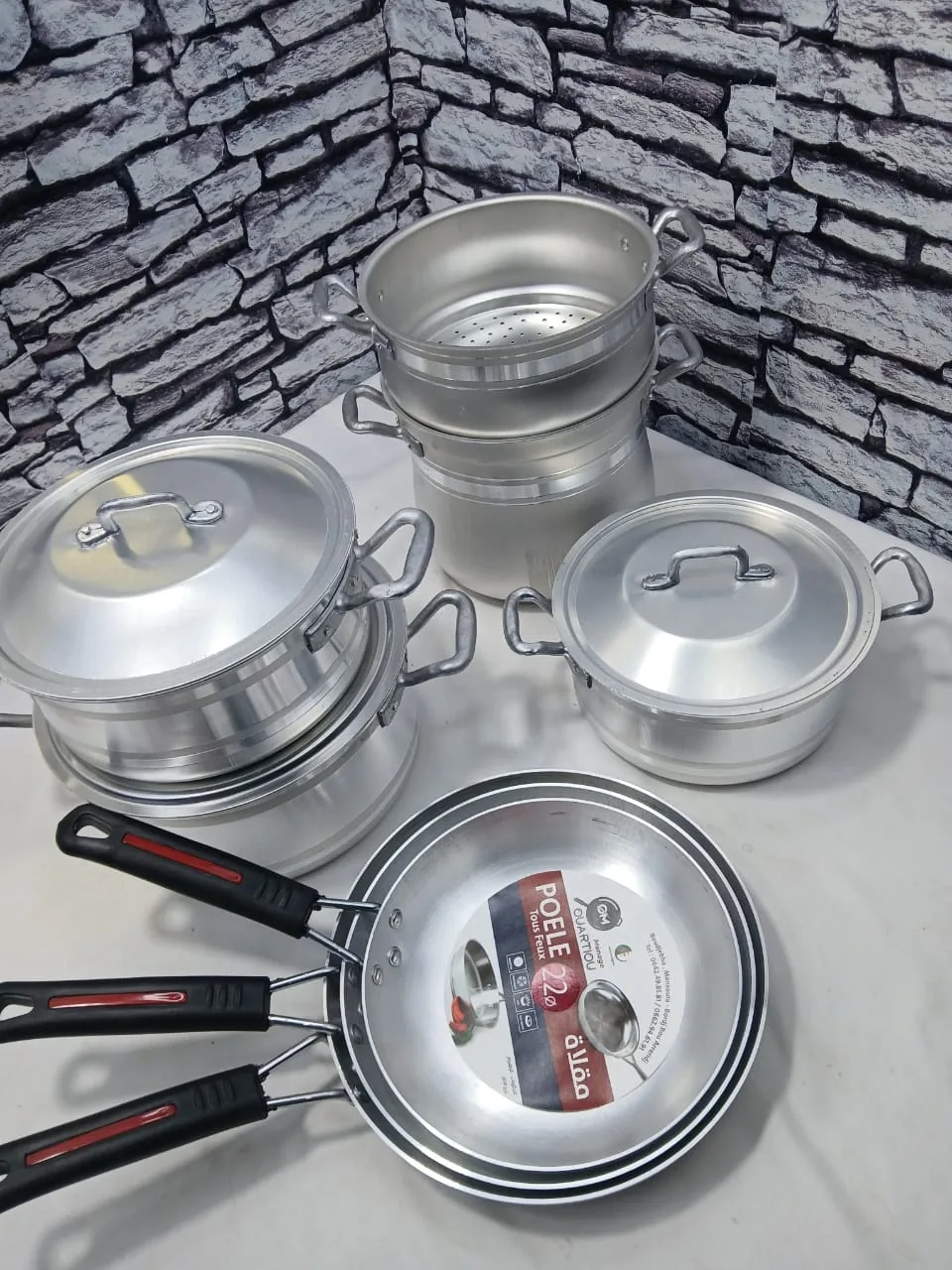 Pack6 aluminium/3 marmite /3 me9ali /Couscousier/