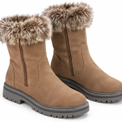 Bottines d’Hiver Femme City Line – Bordure Fourrure, Fermeture Zippée & Semelle Crantée