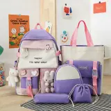 Sac à Dos Multifonctionnel Kawaii Grand Volume Imperméable et Résistant 5Pcs Mauve SACKDS25MV - حقيبة ظهر بعدة قطع بتصميم كاوايي