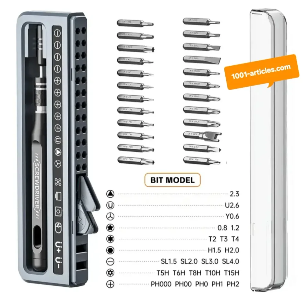 Jeu de tournevis de précision, électrique rechargeable, 24 en 1, embouts magnétiques.