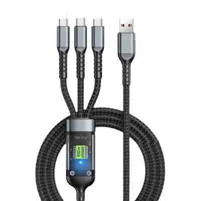 Câble 3-en-1 Charge Rapide avec Affichage LED – Type-C, Lightning & Micro USB