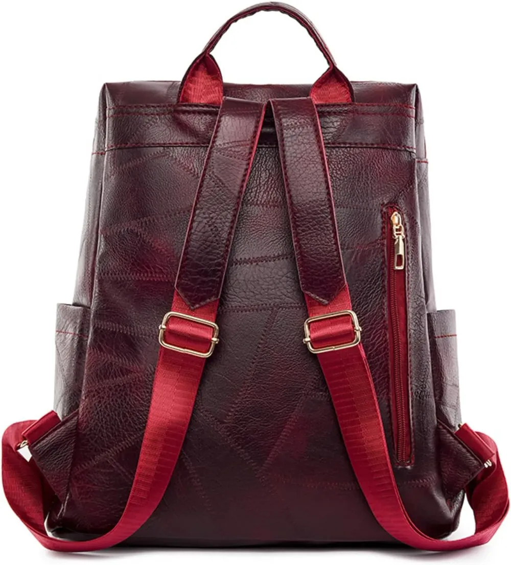Sac à dos rétro en cuir synthétique pour femme Grenat - حقيبة ظهر نسائية من الجلد