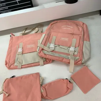 Ensemble de sacs d’école Kawai pour adolescents 5Pcs YISIYUAN Rose – محفظة 5 قطع كاواي وردي