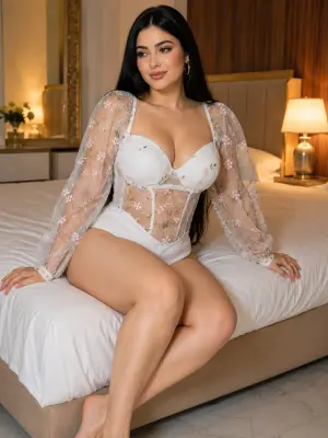 Body transparent brodé de fleurs avec (manches longues+bas inclus)