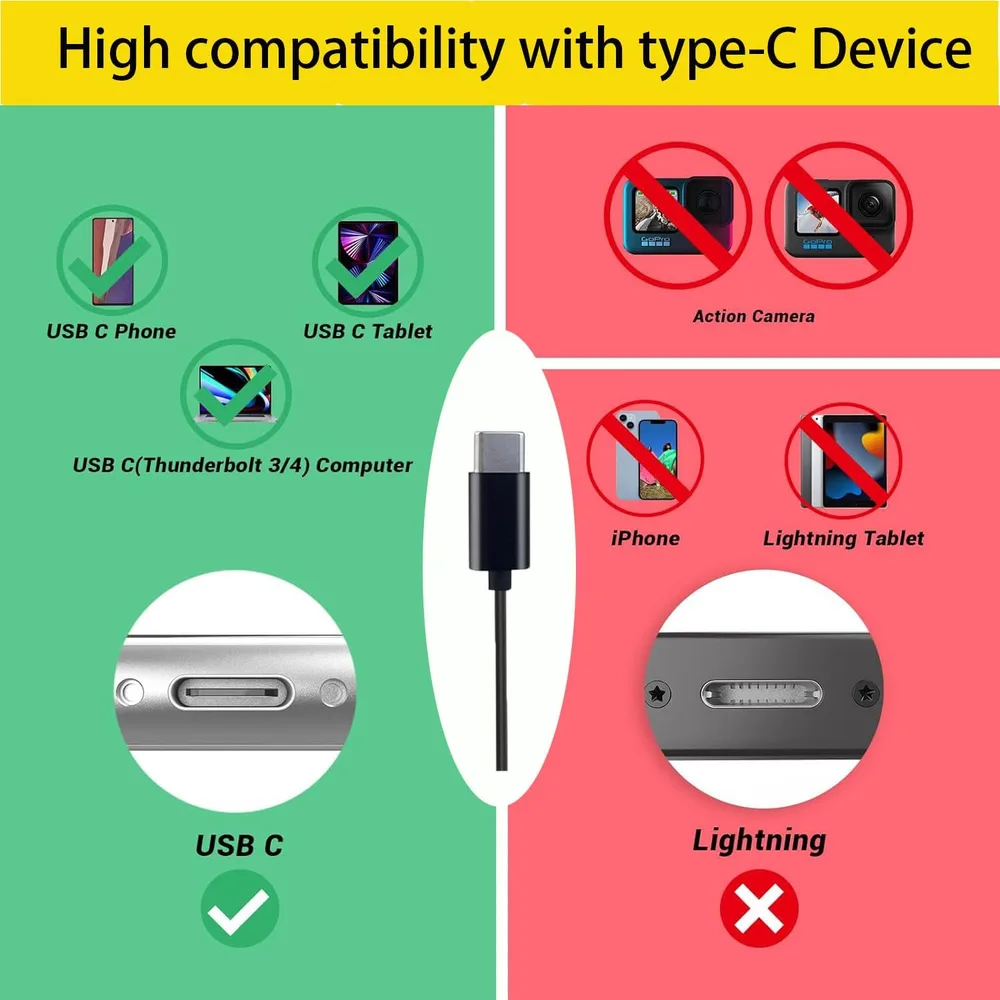 Microphone cravate professionnel USB-C de 2 m à condensateur sphérique - ميكروفون جودة صوت احترافية كابل بطول 2 متر