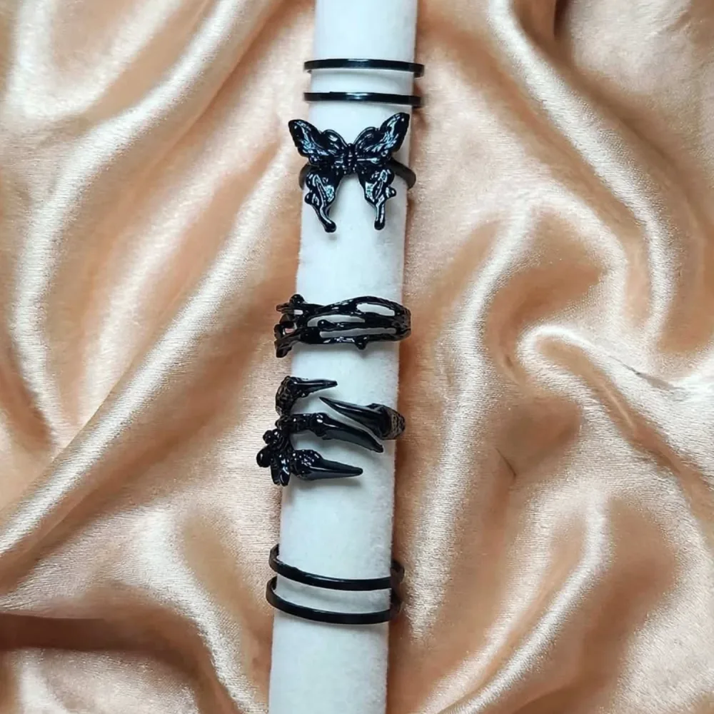 Lot de 5 bagues punk gothique