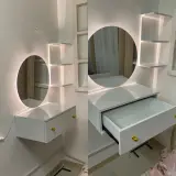 Coiffeuse Murale 60cm - طاولة ماكياج معلقة بمرآة LED ورفوف