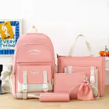 Ensemble de sacs d’école Kawai pour adolescents 5Pcs YISIYUAN Rose – محفظة 5 قطع كاواي وردي