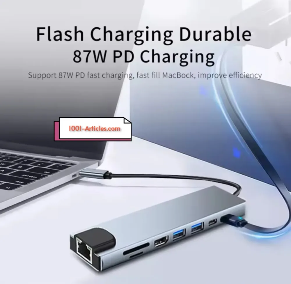 Adaptateur USB 8 en 1, Type C, 4K HDTV, Carte TF SD, Port RG45