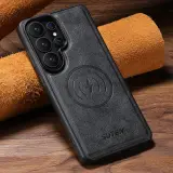Case anti-choc S24 Ultra / S25 Ultra — جلد صناعي فاخر ،  يدعم الشحن الاسلكي بدون نزع  الكوفر