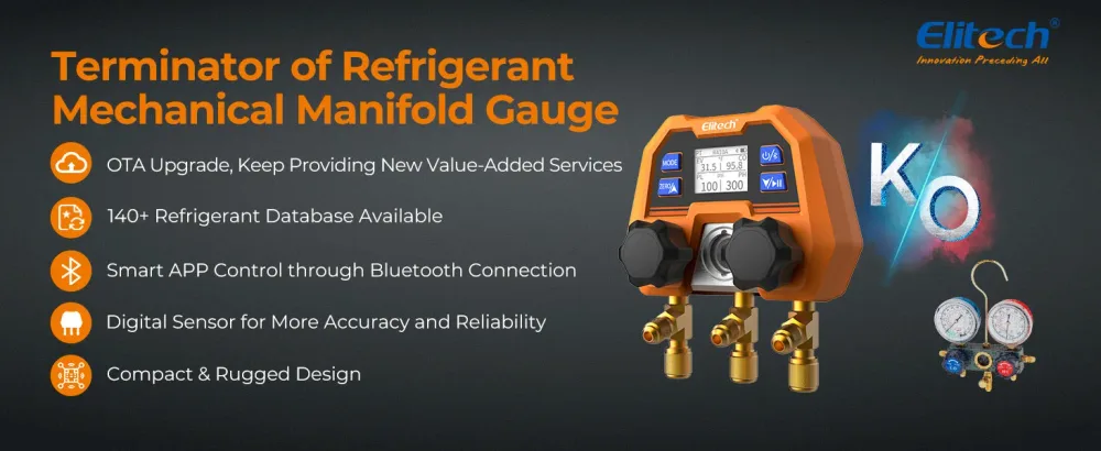 Elitech DMG-4B Digital Manifold Gauge Set avec App Control pour HVAC Systems