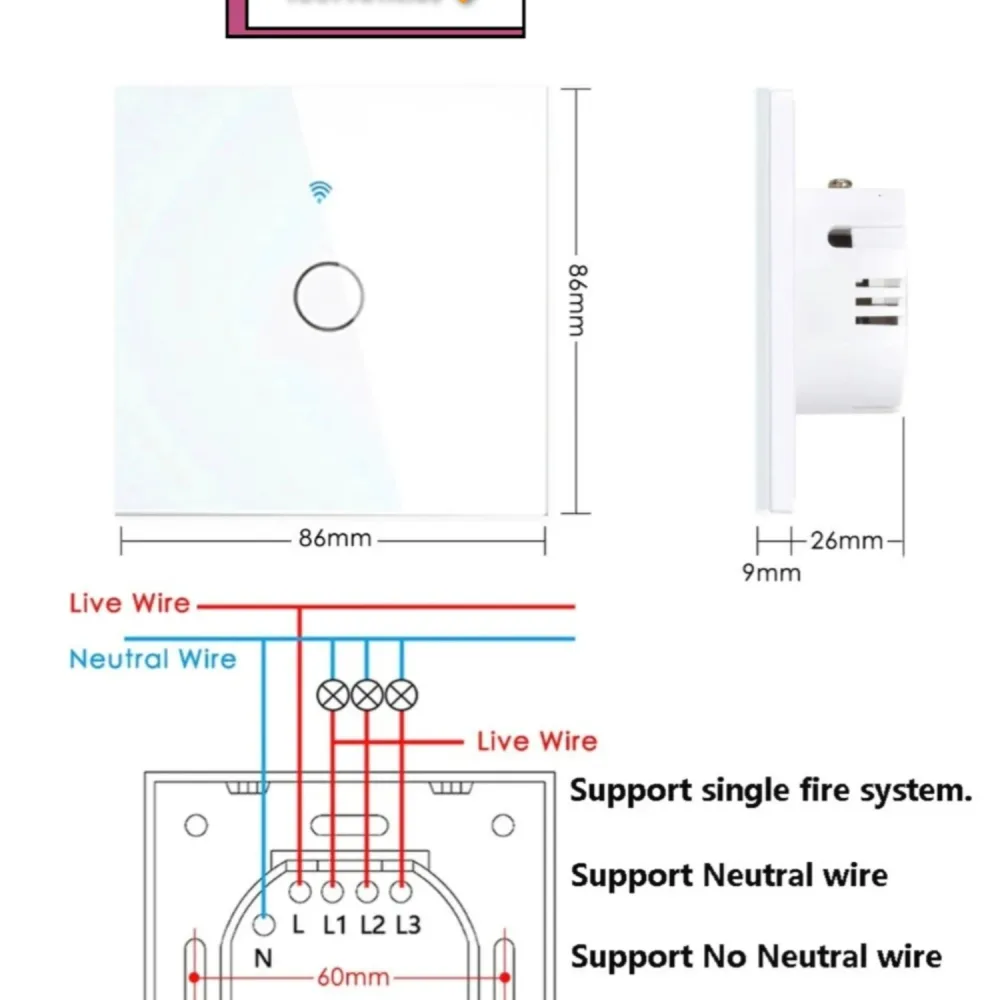 Interrupteur Tactile intelligent Wifi Tuya Smart, sans ou avec Neutre