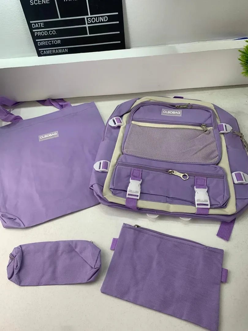 Ensemble de sacs d’école Kawai pour adolescents 4Pcs V3 CLBD Mauve – محفظة 4 قطع كاواي بنفسجي