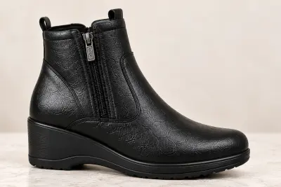 ECCO – Bottines Femme en Cuir Noir à Semelle Compensée