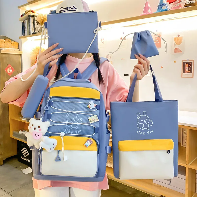 Sac à Dos Multifonctionnel Kawaii Grand Volume Imperméable et Résistant 5Pcs Mauve SACKDS33MV - حقيبة ظهر بعدة قطع بتصميم كاوايي