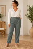 Pantalon Femme Damart Vert Kaki – Coupe Droite à Plis – Taille 48
