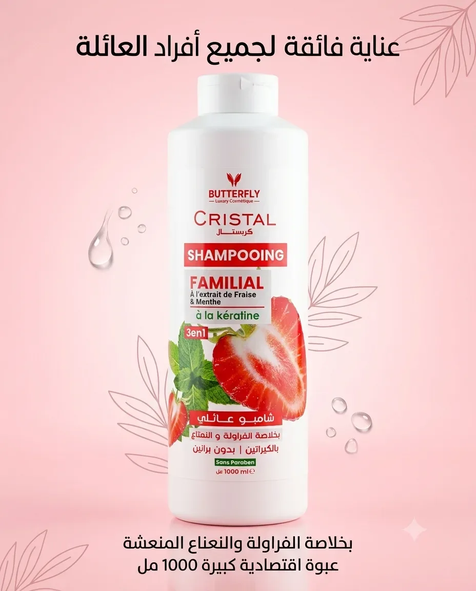 Cristal شامبو عائلي بخلاصة الفراولة والنعناع 1ل