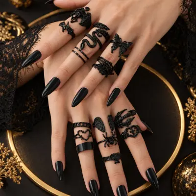 Lot de 5 bagues punk gothique