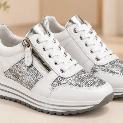 Baskets ARA blanches à détails argentés – Cuir véritable – Pointure 40