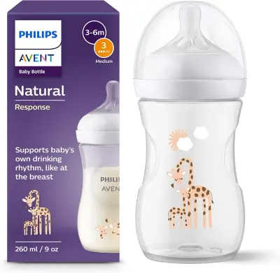 Philips Avent Biberon à Réponse Naturelle de 260 ml, sans BPA pour les bébés de 1 mois et +, motif girafe