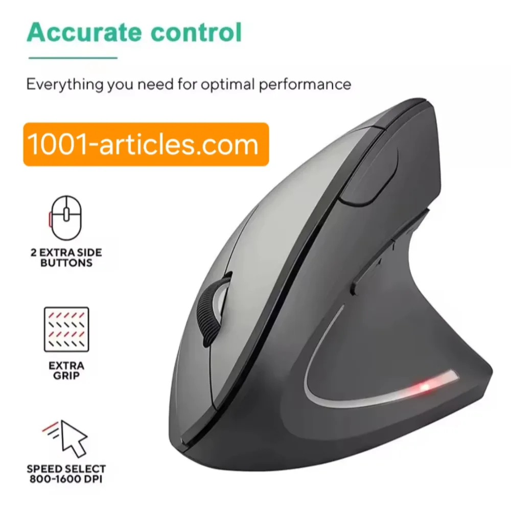 Souris verticale ergonomique sans fil 2.4 GHZ, 06 boutons.